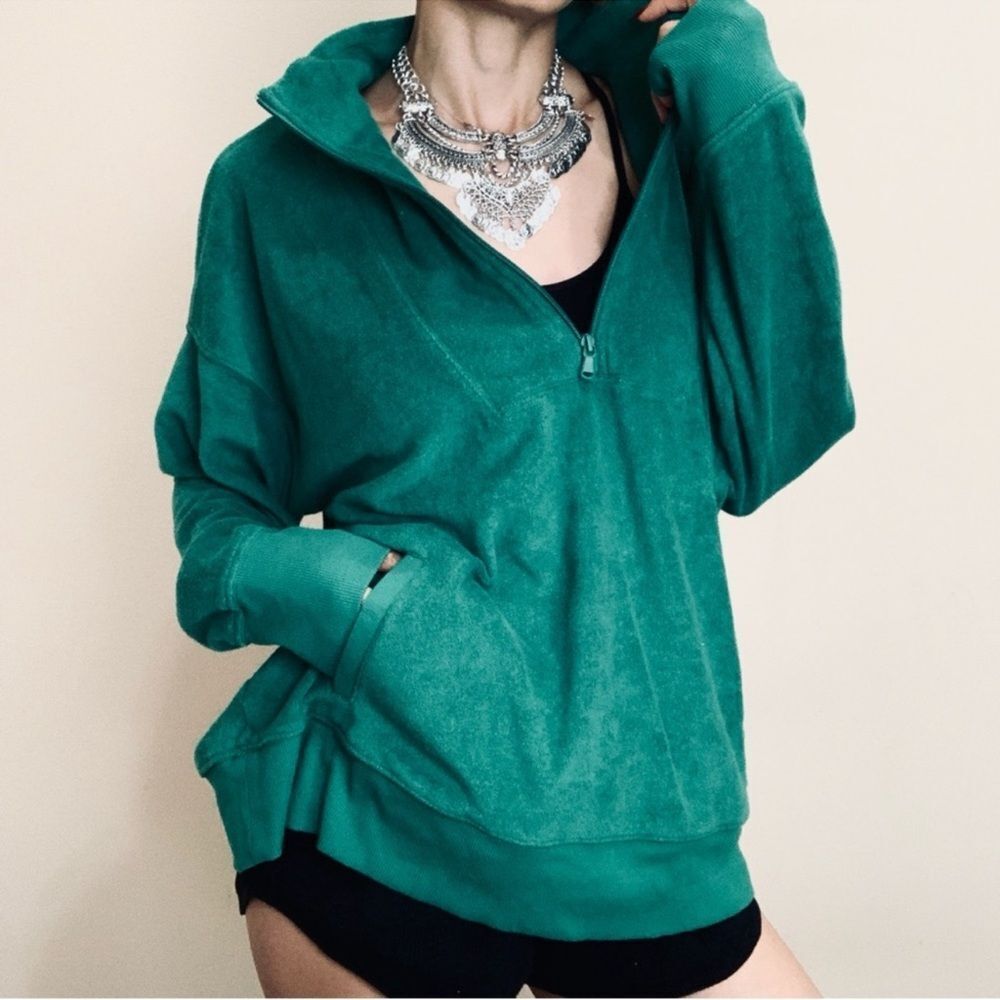 OFFLINE S Hunter Winter Greene Terrycloth Cotton Quarter Zip Pullover w/Pockets - Picture 4 of 16